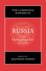 Couverture de l’ouvrage The Cambridge History of Russia: Volume 1, From Early Rus' to 1689