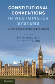 Couverture de l’ouvrage Constitutional Conventions in Westminster Systems