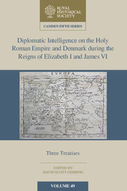Couverture de l’ouvrage Diplomatic Intelligence on the Holy Roman Empire and Denmark during the Reigns of Elizabeth I and James VI