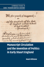 Couverture de l’ouvrage Manuscript Circulation and the Invention of Politics in Early Stuart England