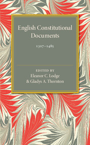 Couverture de l’ouvrage English Constitutional Documents, 1307–1485
