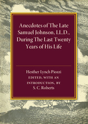 Couverture de l’ouvrage Anecdotes of the Late Samuel Johnson