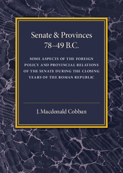 Couverture de l’ouvrage Senate and Provinces 78–49 B.C