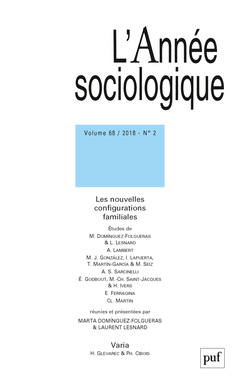 Couverture de l’ouvrage Annee sociologique 2018 - vol. 68 - n 2