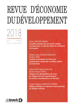 Couverture de l’ouvrage Revue d'économie du développement 2018/1