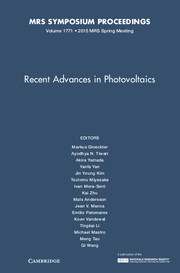 Cover of the book Recent Advances in Photovoltaics: Volume 1771