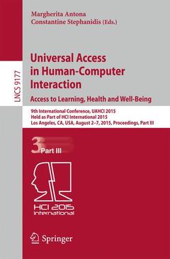 Couverture de l’ouvrage Universal Access in Human-Computer Interaction. Access to Learning, Health and Well-Being