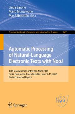 Couverture de l’ouvrage Automatic Processing of Natural-Language Electronic Texts with NooJ