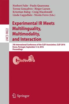 Couverture de l’ouvrage Experimental IR Meets Multilinguality, Multimodality, and Interaction