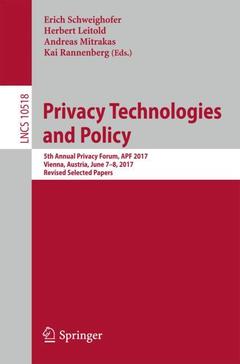Couverture de l’ouvrage Privacy Technologies and Policy