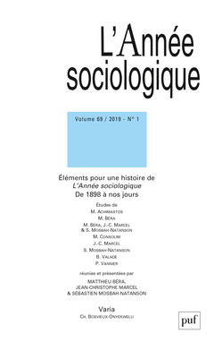 Couverture de l’ouvrage Annee sociologique 2019, vol.69(1)