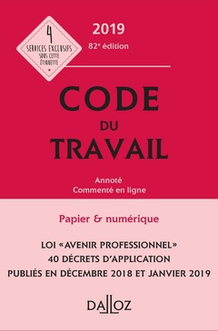 Cover of the book Code du travail 2019, annoté et commenté en ligne