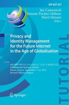 Cover of the book Privacy and Identity Management for the Future Internet in the Age of Globalisation