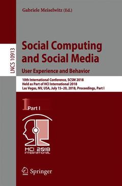 Couverture de l’ouvrage Social Computing and Social Media. User Experience and Behavior