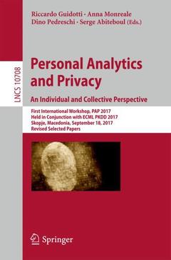 Couverture de l’ouvrage Personal Analytics and Privacy. An Individual and Collective Perspective