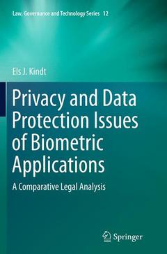 Couverture de l’ouvrage Privacy and Data Protection Issues of Biometric Applications