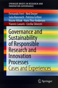 Couverture de l’ouvrage Governance and Sustainability of Responsible Research and Innovation Processes