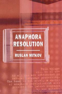 Couverture de l’ouvrage Anaphora Resolution