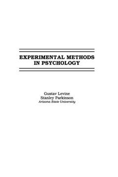 Couverture de l’ouvrage Experimental Methods in Psychology