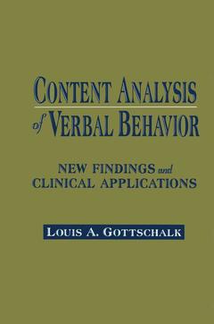 Couverture de l’ouvrage Content Analysis of Verbal Behavior