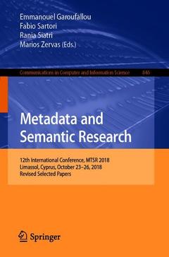 Couverture de l’ouvrage Metadata and Semantic Research