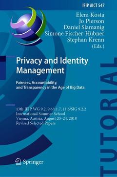 Couverture de l’ouvrage Privacy and Identity Management. Fairness, Accountability, and Transparency in the Age of Big Data
