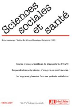 Couverture de l’ouvrage Sciences Sociales et Santé - Vol. 37 - N°1/Mars 2019