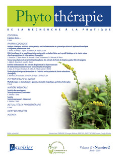 Couverture de l’ouvrage Phytothérapie. Vol. 17 N° 2 - Avril 2019