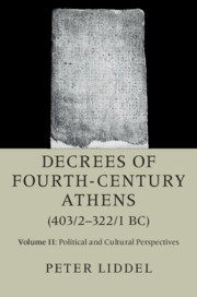 Couverture de l’ouvrage Decrees of Fourth-Century Athens (403/2–322/1 BC): Volume 2, Political and Cultural Perspectives