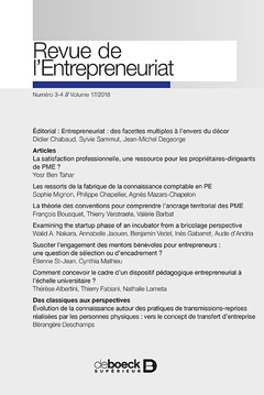 Couverture de l’ouvrage Revue de l'entrepreneuriat 2018/3-4