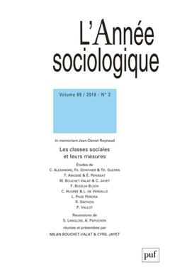 Couverture de l’ouvrage L'année sociologique 2019, vol. 69 (2)