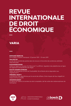 Couverture de l’ouvrage Revue internationale de droit économique 2019/2 - Varia