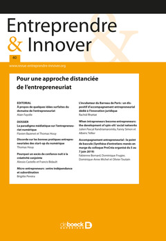 Couverture de l’ouvrage Entreprendre & Innover 2019/1 - 40 - Pour une approche distanciée de l'entrepreneuriat