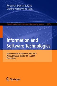 Couverture de l’ouvrage Information and Software Technologies