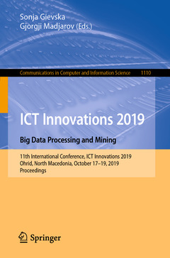 Couverture de l’ouvrage ICT Innovations 2019. Big Data Processing and Mining