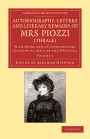 Couverture de l’ouvrage Autobiography, Letters and Literary Remains of Mrs Piozzi (Thrale)