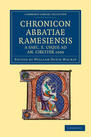 Couverture de l’ouvrage Chronicon Abbatiae Ramesiensis a saec. X usque ad an. circiter 1200