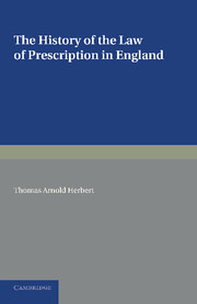 Couverture de l’ouvrage The History of the Law of Prescription in England