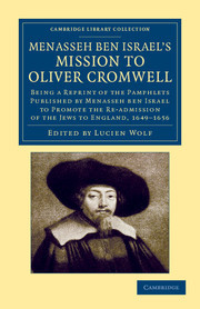 Couverture de l’ouvrage Menasseh ben Israel's Mission to Oliver Cromwell
