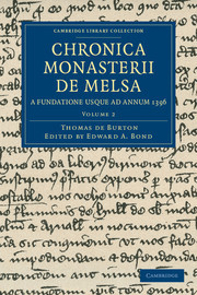 Couverture de l’ouvrage Chronica Monasterii de Melsa, a Fundatione Usque ad Annum 1396