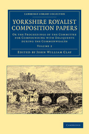 Couverture de l’ouvrage Yorkshire Royalist Composition Papers
