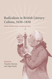 Couverture de l’ouvrage Radicalism in British Literary Culture, 1650–1830