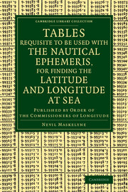 Couverture de l’ouvrage Tables Requisite to Be Used with the Nautical Ephemeris, for Finding the Latitude and Longitude at Sea