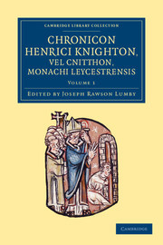 Couverture de l’ouvrage Chronicon Henrici Knighton vel Cnitthon, Monachi Leycestrensis