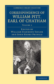 Couverture de l’ouvrage Correspondence of William Pitt, Earl of Chatham: Volume 1