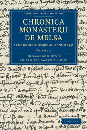 Couverture de l’ouvrage Chronica Monasterii de Melsa, a Fundatione usque ad Annum 1396
