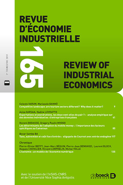 Couverture de l’ouvrage Revue d'économie industrielle 2019/1 - 165 - Varia