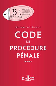 Couverture de l’ouvrage Code de procédure pénale