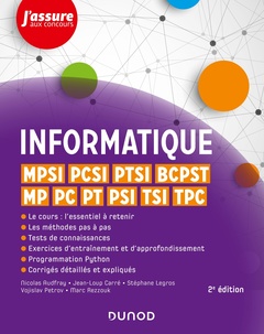 Couverture de l’ouvrage Informatique - MPSI, PCSI, PTSI, BCPST, MP, PC, PT, PSI, TSI, TPC - 2e éd.