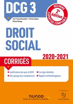 Cover of the book DCG 3 Droit social - Corrigés - 2020-2021